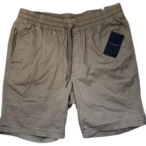 NWT Hurley Pull On Cotton Twill Shorts Men’s Small Khaki Elastic Waist $45 MSRP